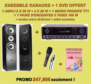 ENSEMBLE KARAOKE AMPLI/ENCEINTES/MICRO + 1 DVD KARAOKE MANIA OFFERT