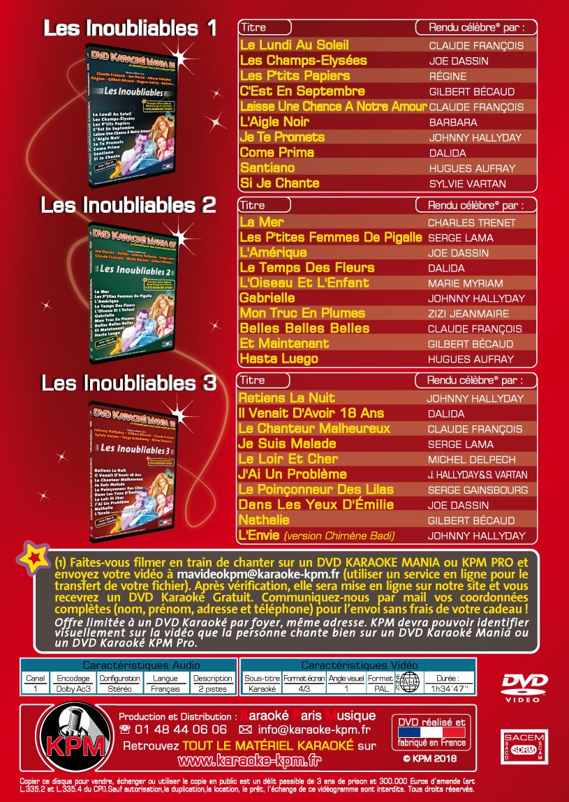 KARAOKE PARIS MUSIQUE - KPM:Coffret 3 DVD Karaoke Mania Les
